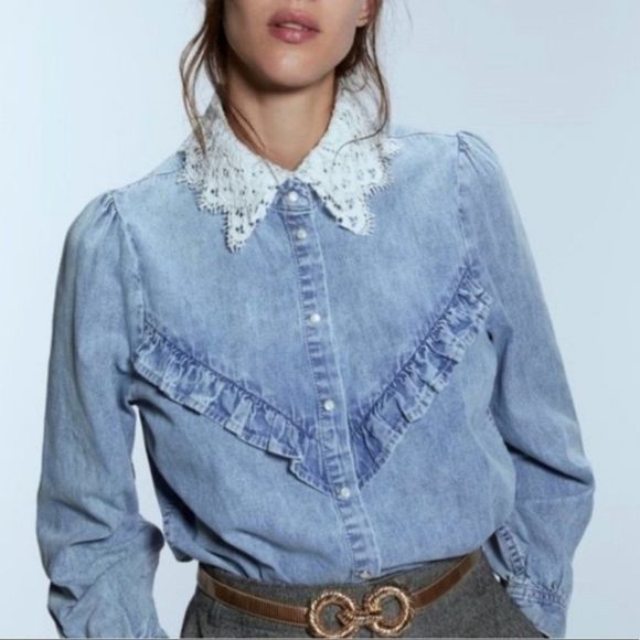 Zara | the Nikki denim shirt with lace collar - Picture 2 of 8